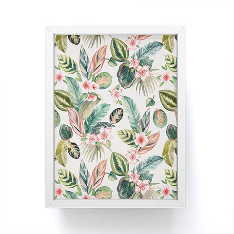 Ninola Design Botanic Retreat Tropical Leaves Flowers Pink Green Framed Mini Art Print