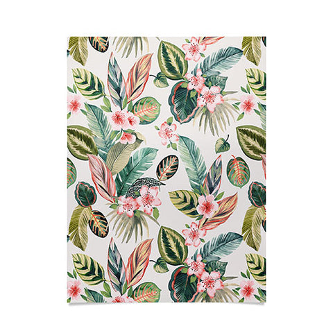 Ninola Design Botanic Retreat Tropical Leaves Flowers Pink Green Poster