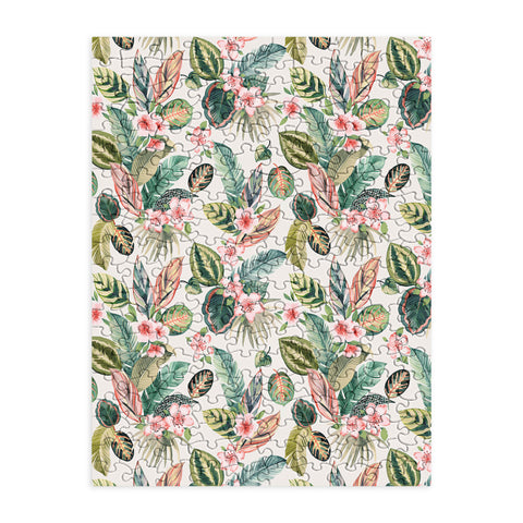 Ninola Design Botanic Retreat Tropical Leaves Flowers Pink Green Puzzle