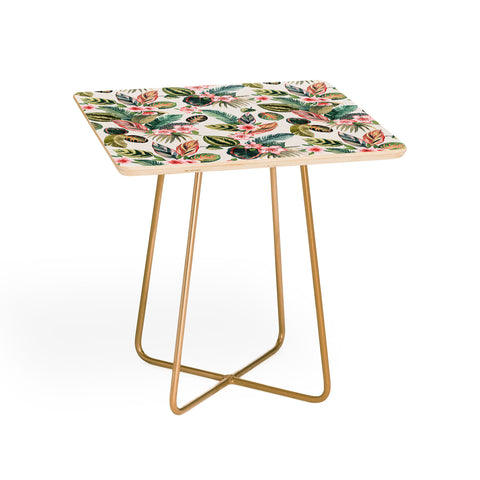 Ninola Design Botanic Retreat Tropical Leaves Flowers Pink Green Side Table