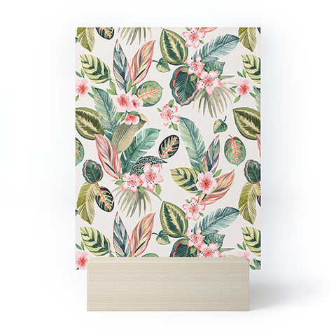 Ninola Design Botanic Retreat Tropical Leaves Flowers Pink Green Mini Art Print