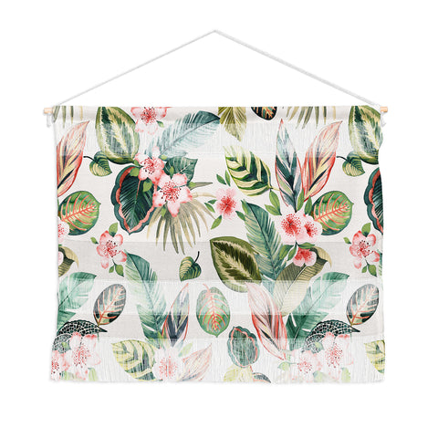 Ninola Design Botanic Retreat Tropical Leaves Flowers Pink Green Wall Hanging Landscape