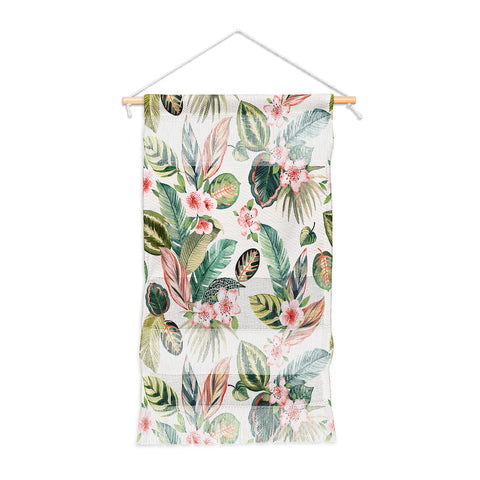 Ninola Design Botanic Retreat Tropical Leaves Flowers Pink Green Wall Hanging Portrait