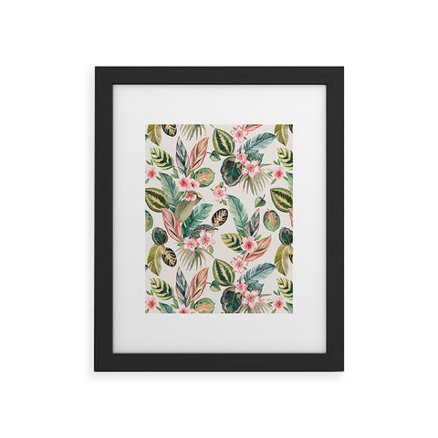 Ninola Design Botanic Retreat Tropical Leaves Flowers Pink Green Framed Art Print