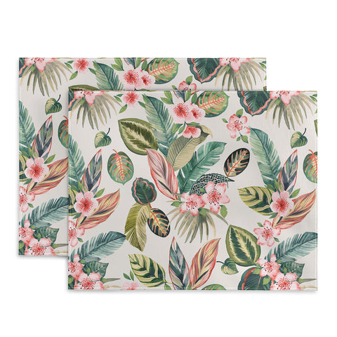 Ninola Design Botanic Retreat Tropical Leaves Flowers Pink Green Placemat