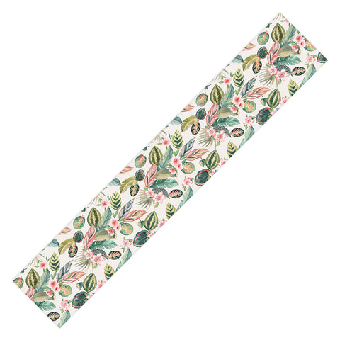 Ninola Design Botanic Retreat Tropical Leaves Flowers Pink Green Table Runner
