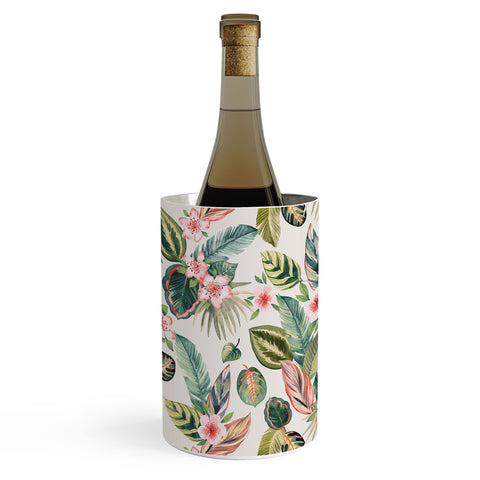 Ninola Design Botanic Retreat Tropical Leaves Flowers Pink Green Wine Chiller