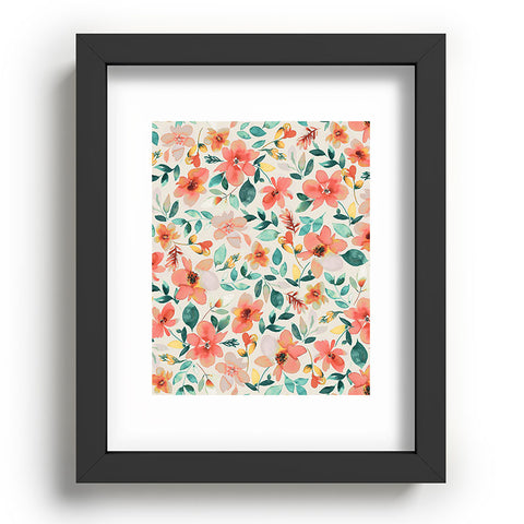Ninola Design Botanic Retreat Tropical Whimsical Flowers Coral Green Recessed Framing Rectangle