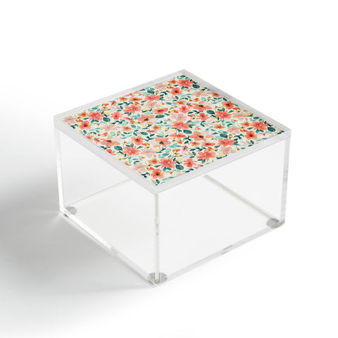 Ninola Design Botanic Retreat Tropical Whimsical Flowers Coral Green Acrylic Box