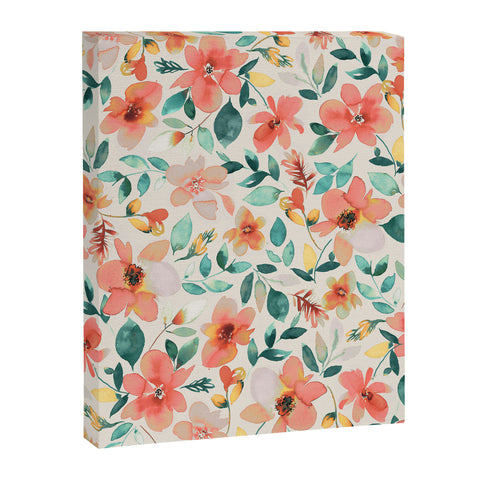 Ninola Design Botanic Retreat Tropical Whimsical Flowers Coral Green Art Canvas