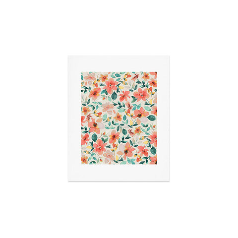 Ninola Design Botanic Retreat Tropical Whimsical Flowers Coral Green Art Print