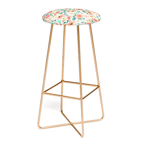 Ninola Design Botanic Retreat Tropical Whimsical Flowers Coral Green Bar Stool