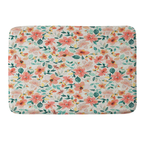 Ninola Design Botanic Retreat Tropical Whimsical Flowers Coral Green Memory Foam Bath Mat