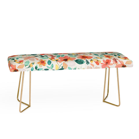 Ninola Design Botanic Retreat Tropical Whimsical Flowers Coral Green Bench
