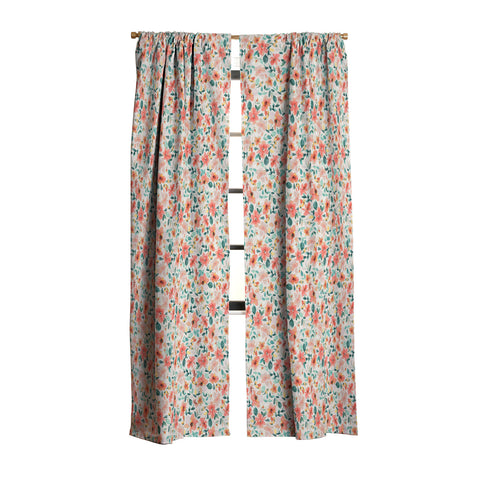 Ninola Design Botanic Retreat Tropical Whimsical Flowers Coral Green Blackout Window Curtain