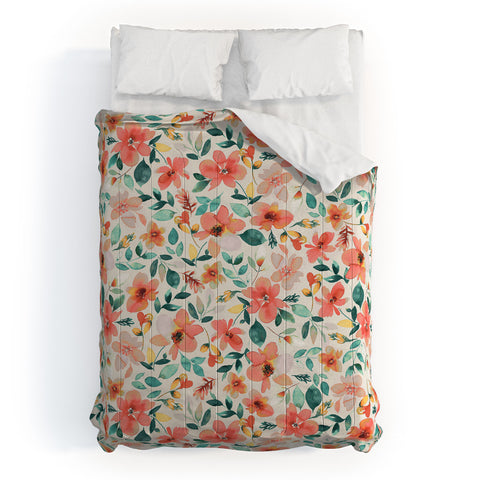 Ninola Design Botanic Retreat Tropical Whimsical Flowers Coral Green Comforter