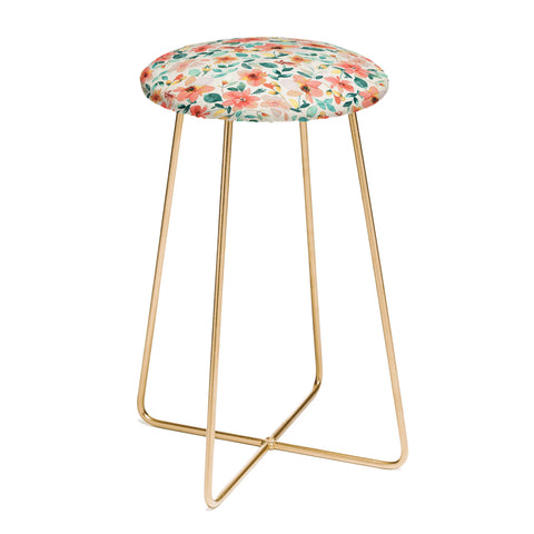 Ninola Design Botanic Retreat Tropical Whimsical Flowers Coral Green Counter Stool