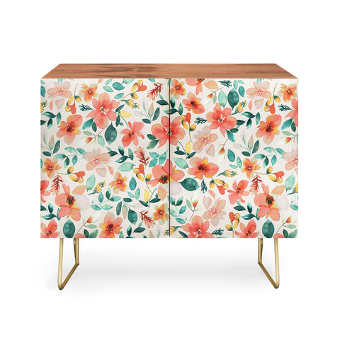 Ninola Design Botanic Retreat Tropical Whimsical Flowers Coral Green Credenza
