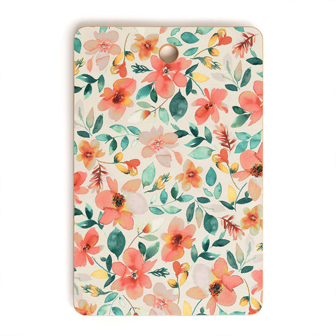 Ninola Design Botanic Retreat Tropical Whimsical Flowers Coral Green Cutting Board Rectangle