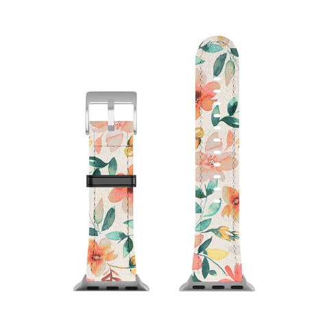 Ninola Design Botanic Retreat Tropical Whimsical Flowers Coral Green Apple Watch Band
