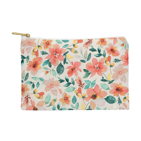Ninola Design Botanic Retreat Tropical Whimsical Flowers Coral Green Pouch