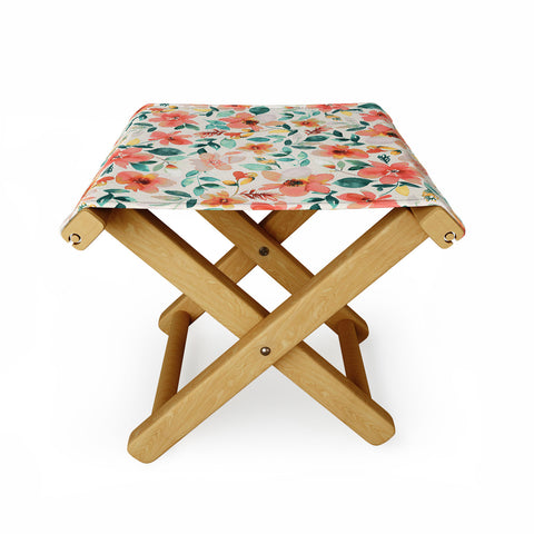 Ninola Design Botanic Retreat Tropical Whimsical Flowers Coral Green Folding Stool