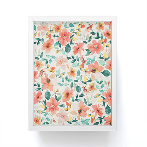 Ninola Design Botanic Retreat Tropical Whimsical Flowers Coral Green Framed Mini Art Print