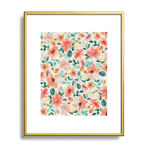 Ninola Design Botanic Retreat Tropical Whimsical Flowers Coral Green Metal Framed Art Print