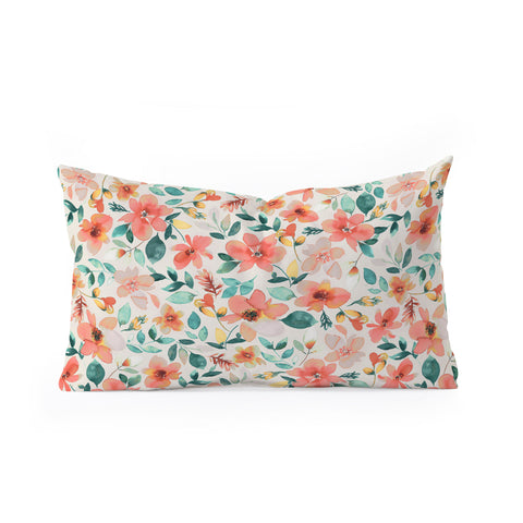 Ninola Design Botanic Retreat Tropical Whimsical Flowers Coral Green Oblong Throw Pillow