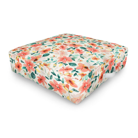 Ninola Design Botanic Retreat Tropical Whimsical Flowers Coral Green Outdoor Floor Cushion