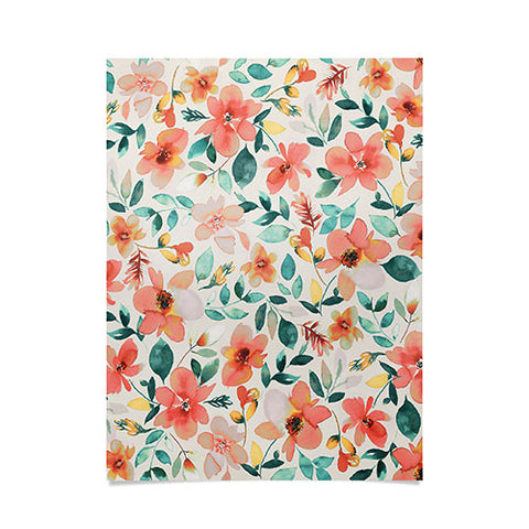 Ninola Design Botanic Retreat Tropical Whimsical Flowers Coral Green Poster