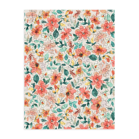 Ninola Design Botanic Retreat Tropical Whimsical Flowers Coral Green Puzzle