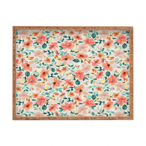 Ninola Design Botanic Retreat Tropical Whimsical Flowers Coral Green Rectangular Tray