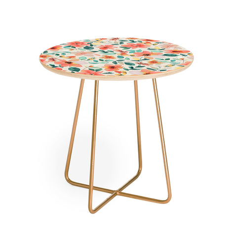 Ninola Design Botanic Retreat Tropical Whimsical Flowers Coral Green Round Side Table