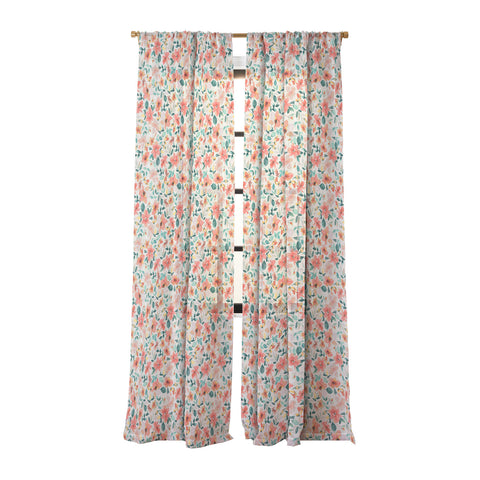 Ninola Design Botanic Retreat Tropical Whimsical Flowers Coral Green Sheer Window Curtain