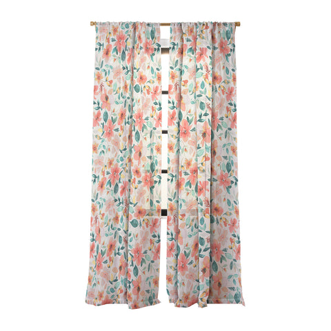 Ninola Design Botanic Retreat Tropical Whimsical Flowers Coral Green Sheer Non Repeat