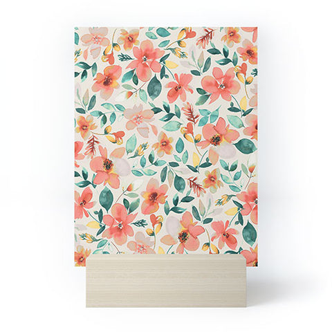 Ninola Design Botanic Retreat Tropical Whimsical Flowers Coral Green Mini Art Print