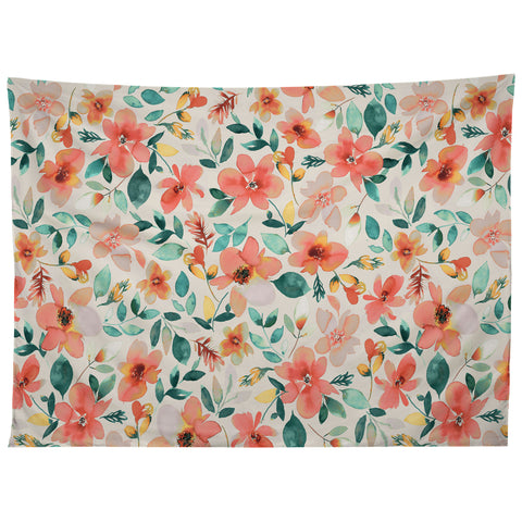 Ninola Design Botanic Retreat Tropical Whimsical Flowers Coral Green Tapestry
