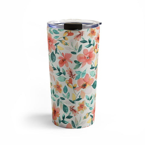 Ninola Design Botanic Retreat Tropical Whimsical Flowers Coral Green Travel Mug