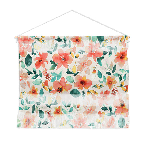 Ninola Design Botanic Retreat Tropical Whimsical Flowers Coral Green Wall Hanging Landscape