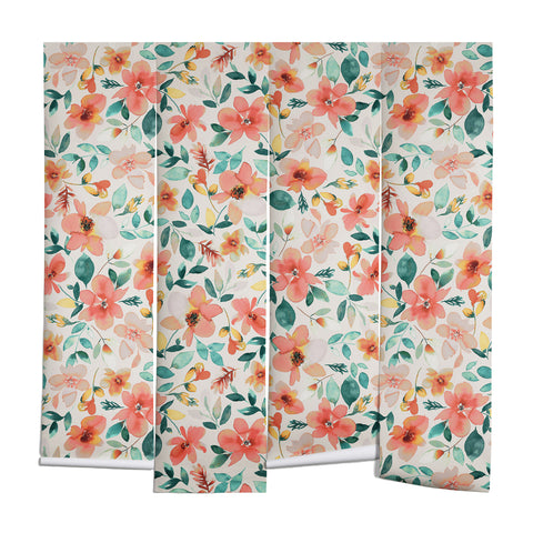 Ninola Design Botanic Retreat Tropical Whimsical Flowers Coral Green Wall Mural