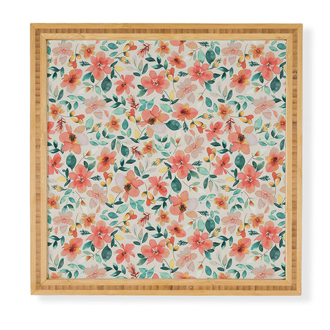 Ninola Design Botanic Retreat Tropical Whimsical Flowers Coral Green Framed Wall Art