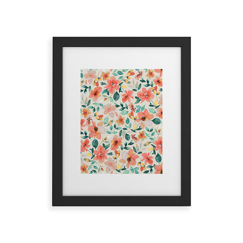 Ninola Design Botanic Retreat Tropical Whimsical Flowers Coral Green Framed Art Print