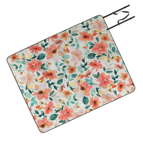 Ninola Design Botanic Retreat Tropical Whimsical Flowers Coral Green Picnic Blanket