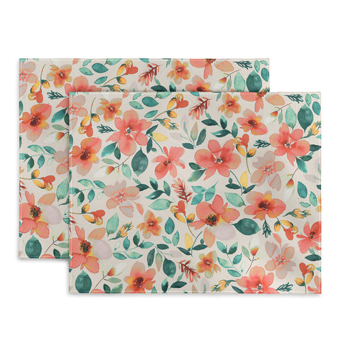 Ninola Design Botanic Retreat Tropical Whimsical Flowers Coral Green Placemat
