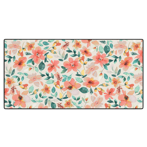 Ninola Design Botanic Retreat Tropical Whimsical Flowers Coral Green Desk Mat
