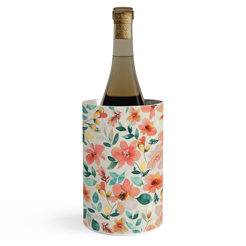 Ninola Design Botanic Retreat Tropical Whimsical Flowers Coral Green Wine Chiller