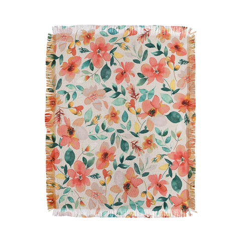 Ninola Design Botanic Retreat Tropical Whimsical Flowers Coral Green Throw Blanket