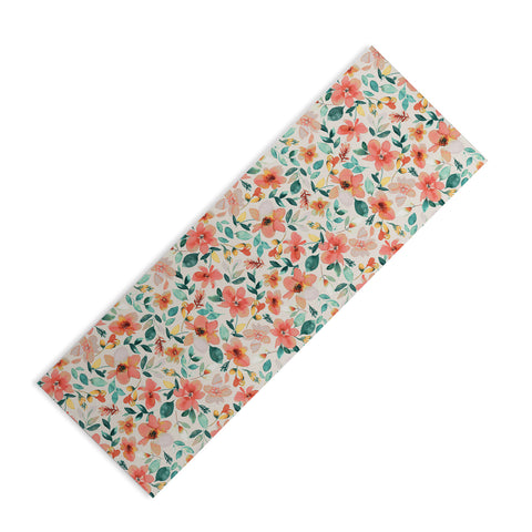 Ninola Design Botanic Retreat Tropical Whimsical Flowers Coral Green Yoga Mat