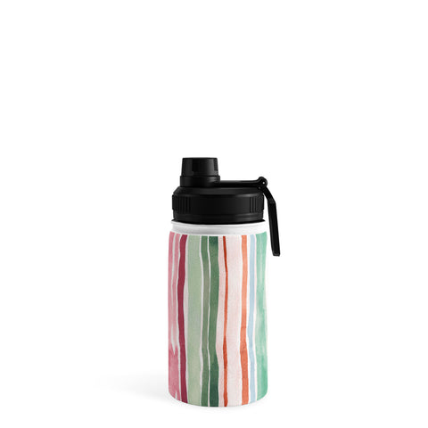 Ninola Design Botanic Retreat Watercolor Stripes Green Orange Red Water Bottle